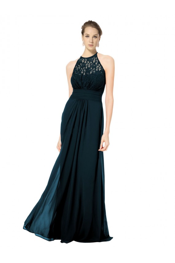 Long Sleeveless Soft Chiffon & Lace Dark Navy A-Line Formal Dress / Bridesmaid Dress Colchester