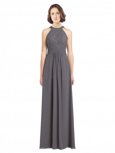 Long Sleeveless Soft Chiffon & Lace Stormy Silver A-Line Bridesmaid Dress Colchester
