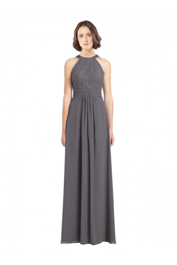 Long Sleeveless Soft Chiffon & Lace Stormy Silver A-Line Bridesmaid Dress Colchester