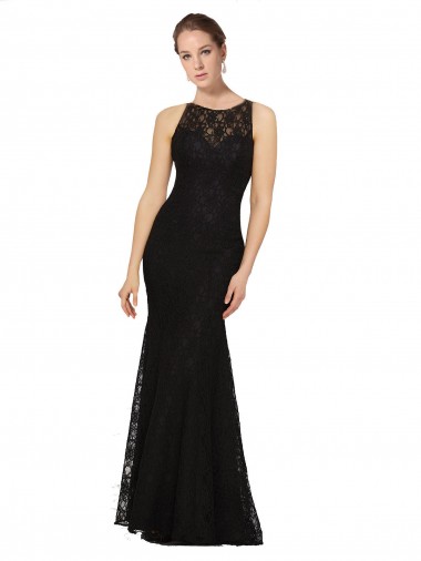 Long Sleeveless Lace Black Sheath Bridesmaid Dress Colchester