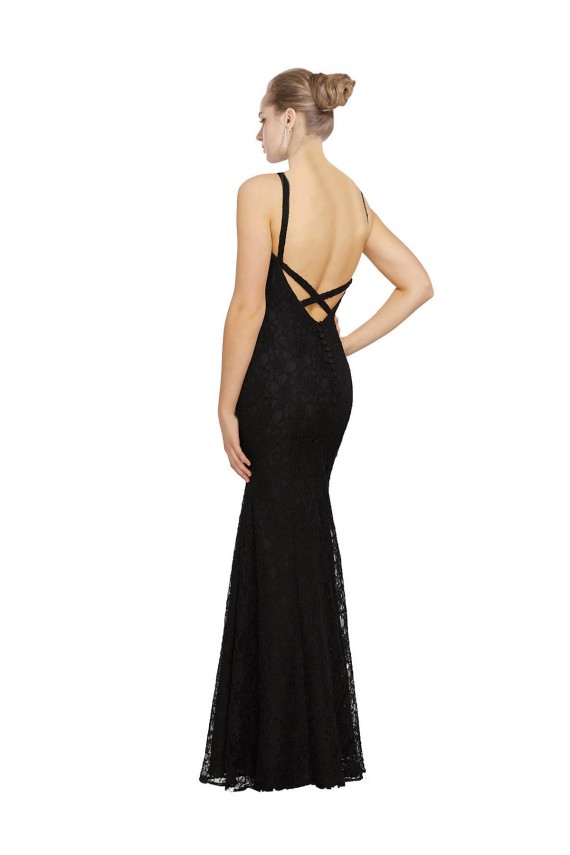 Long Sleeveless Lace Black Sheath Bridesmaid Dress Colchester