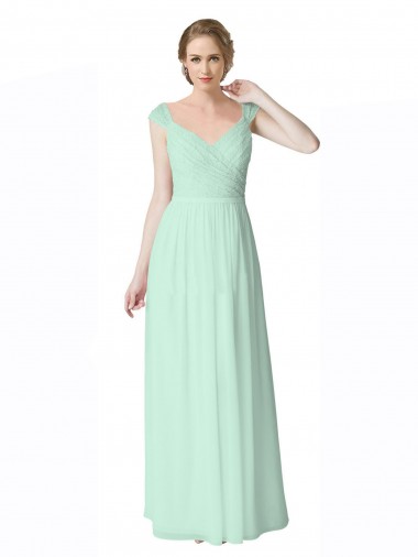 Long Cap Sleeves Soft Chiffon & Lace Mint Green A-Line Bridesmaid Dress Colchester