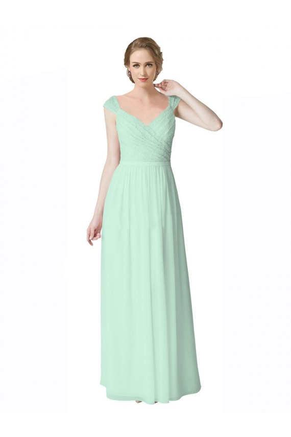 Long Cap Sleeves Soft Chiffon & Lace Mint Green A-Line Bridesmaid Dress Colchester