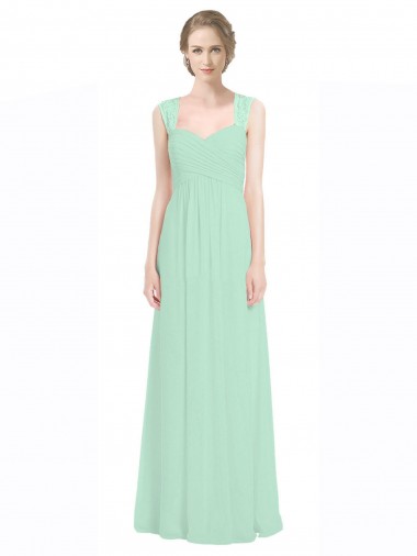 Long Sleeveless Soft Chiffon & Lace Mint Green A-Line Bridesmaid Dress Colchester