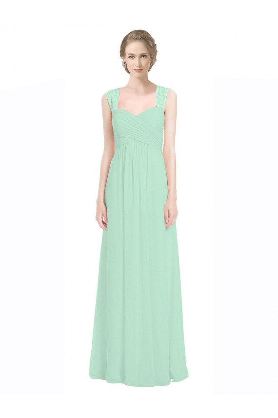 Long Sleeveless Soft Chiffon & Lace Mint Green A-Line Bridesmaid Dress Colchester