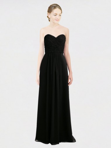 Long Sleeveless Soft Chiffon & Lace Black A-Line Bridesmaid Dress Colchester