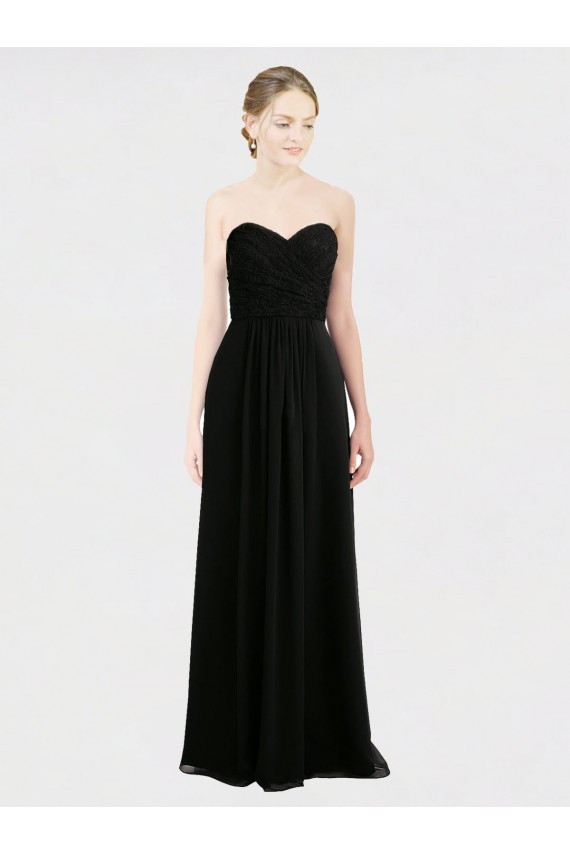 Long Sleeveless Soft Chiffon & Lace Black A-Line Bridesmaid Dress Colchester