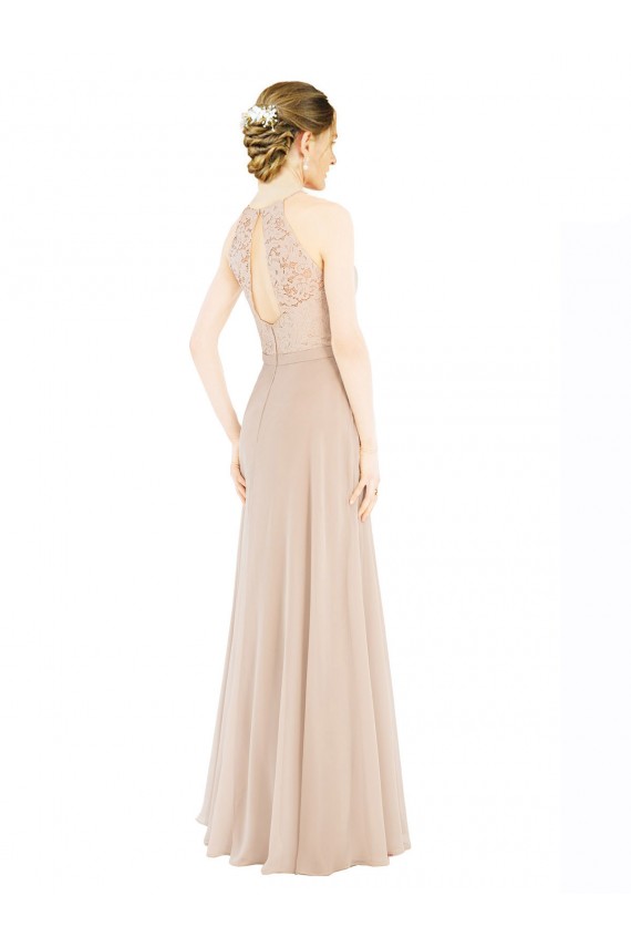 Long Sleeveless Soft Chiffon & Lace Champagne A-Line Prom Dress / Bridesmaid Dress Colchester