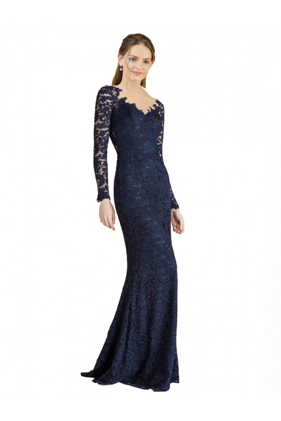 Long Long Sleeves Lace Dark Navy Mermaid Prom Dress / Bridesmaid Dress Colchester