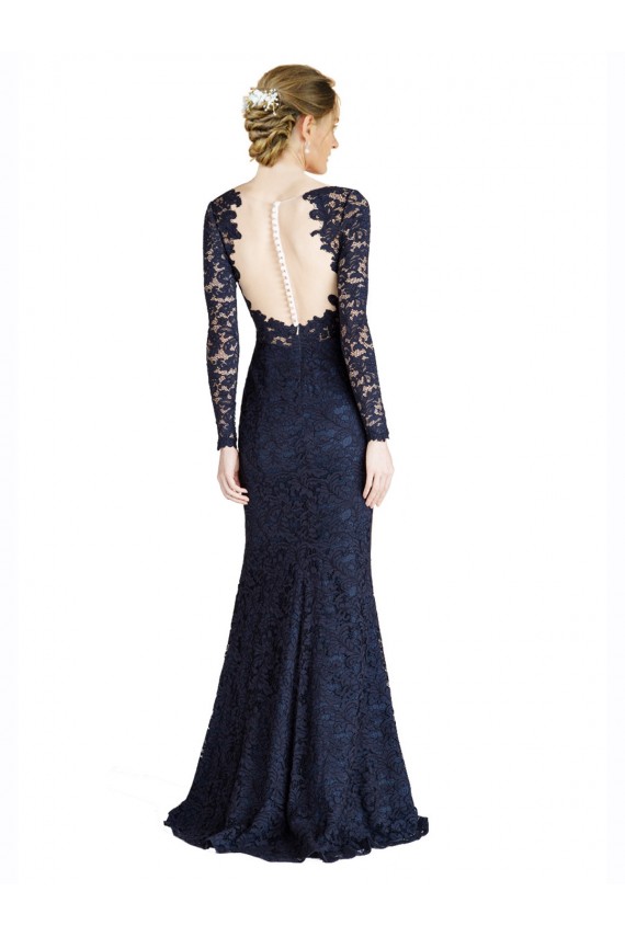 Long Long Sleeves Lace Dark Navy Mermaid Prom Dress / Bridesmaid Dress Colchester