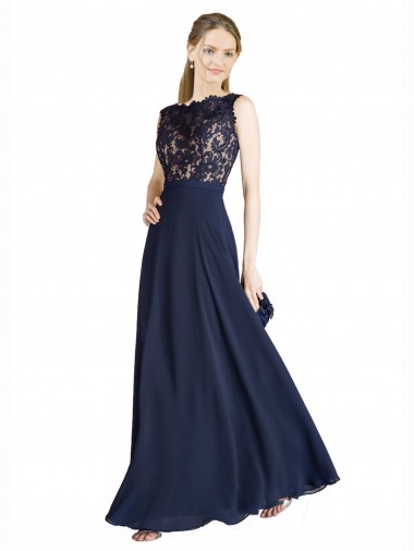 Long Sleeveless Soft Chiffon & Lace Dark Navy A-Line Prom Dress / Bridesmaid Dress Colchester