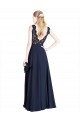 Long Sleeveless Soft Chiffon & Lace Dark Navy A-Line Prom Dress / Bridesmaid Dress Colchester