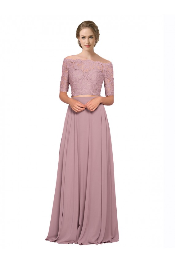 Short Sleeves Long Soft Chiffon & Lace A-Line Prom Dress / Bridesmaid Dress Colchester