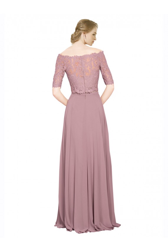 Short Sleeves Long Soft Chiffon & Lace A-Line Prom Dress / Bridesmaid Dress Colchester