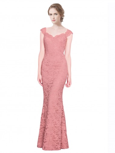 Long Sleeveless Lace Salmon Mermaid Prom Dress / Bridesmaid Dress Colchester