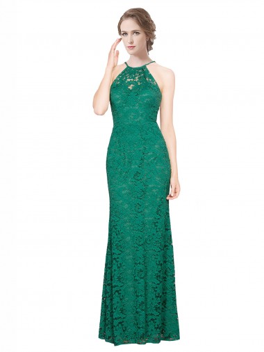 Long Sleeveless Lace Dark Green Mermaid Prom Dress / Bridesmaid Dress Colchester