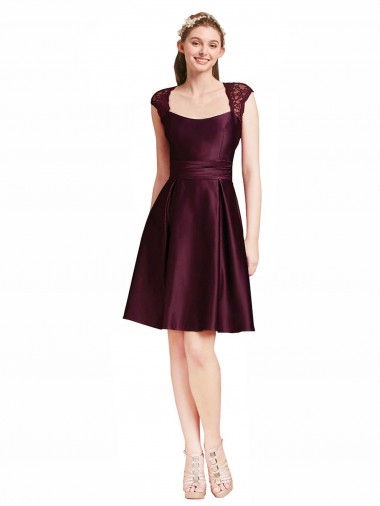 Knee Length Sleeveless Satin & Lace Grape A-Line Bridesmaid Dress Colchester