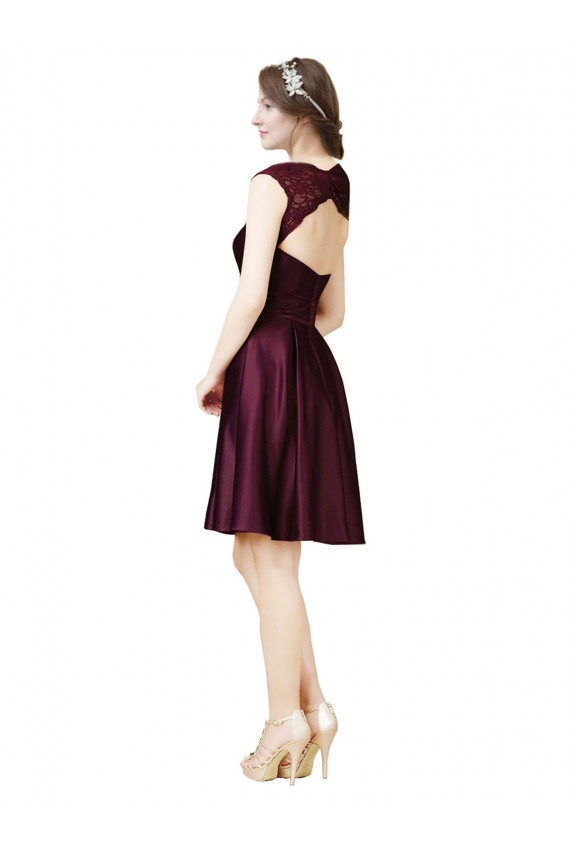 Knee Length Sleeveless Satin & Lace Grape A-Line Bridesmaid Dress Colchester