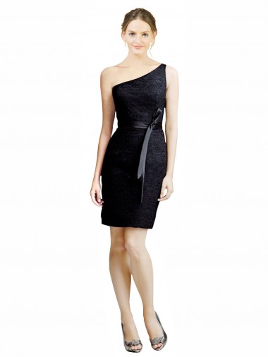 Knee Length Sleeveless Lace Black One Shoulder A-Line Bridesmaid Dress Colchester