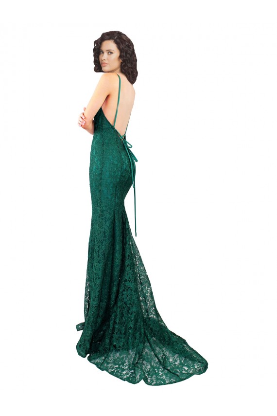 Long Sleeveless Lace Dark Green Mermaid Black Tie Evening Gown / Prom Dress / Bridesmaid Dress Colchester