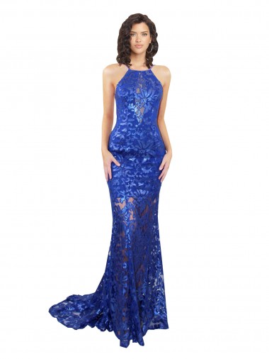 Long Sleeveless Lace Royal Blue Mermaid Semi Formal Evening Dress / Prom Dress / Bridesmaid Dress Colchester