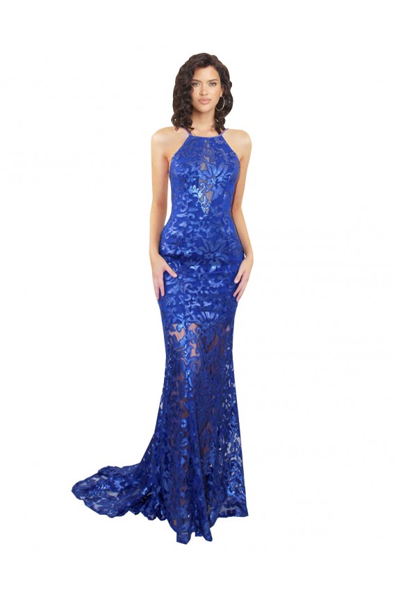 Long Sleeveless Lace Royal Blue Mermaid Semi Formal Evening Dress / Prom Dress / Bridesmaid Dress Colchester