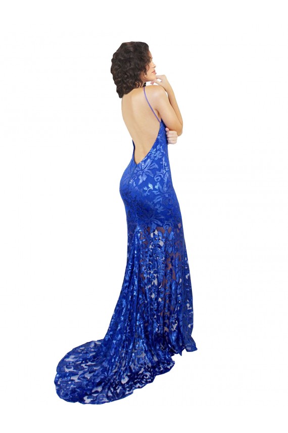 Long Sleeveless Lace Royal Blue Mermaid Semi Formal Evening Dress / Prom Dress / Bridesmaid Dress Colchester