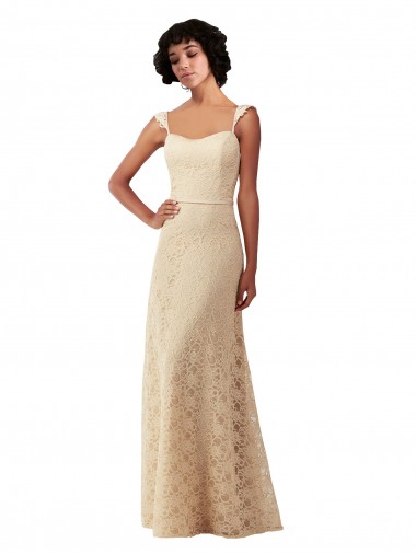 Long Sleeveless Lace Champagne A-Line Bridesmaid Dress Colchester