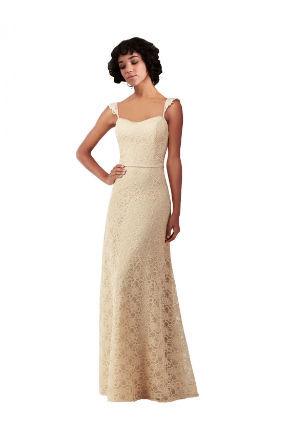 Long Sleeveless Lace Champagne A-Line Bridesmaid Dress Colchester