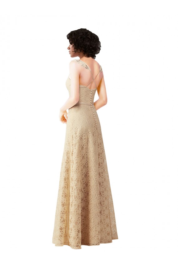 Long Sleeveless Lace Champagne A-Line Bridesmaid Dress Colchester
