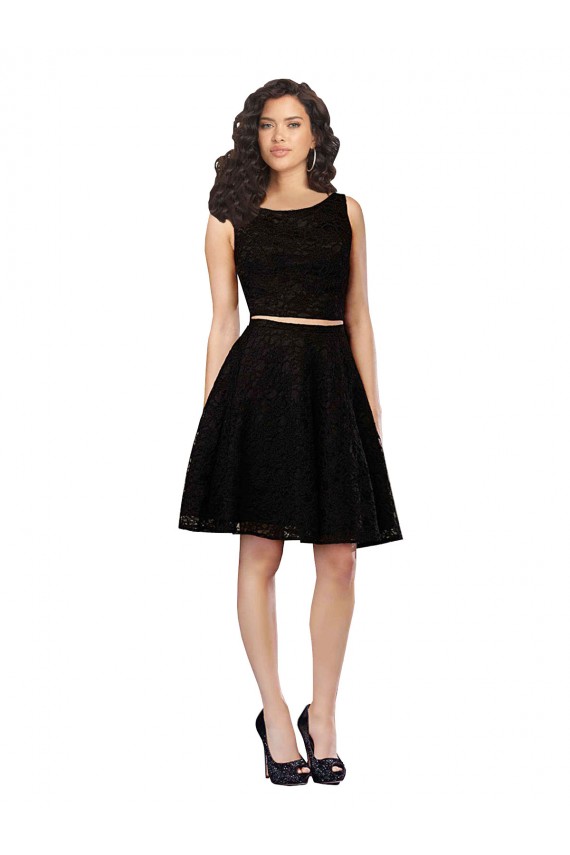Knee Length Sleeveless Lace Black A-Line Bridesmaid Dress Colchester