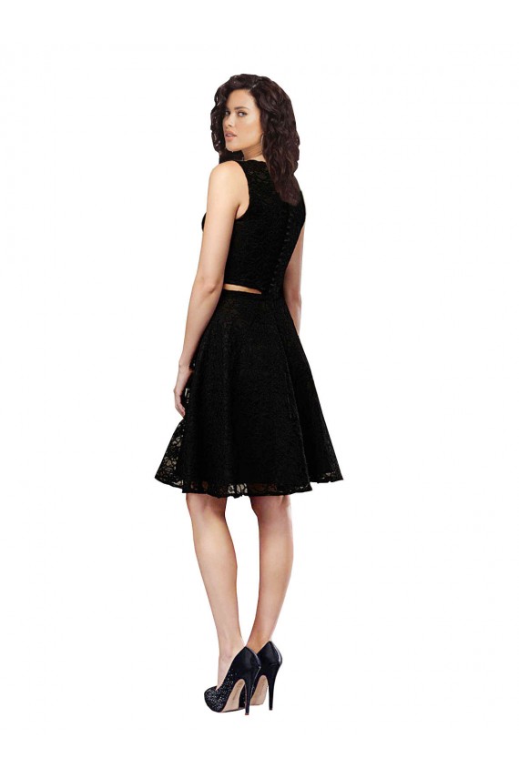 Knee Length Sleeveless Lace Black A-Line Bridesmaid Dress Colchester