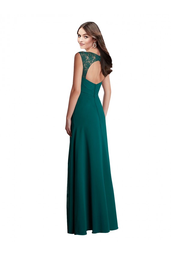 Long Sleeveless Soft Chiffon & Lace Hunter A-Line Bridesmaid Dress Colchester