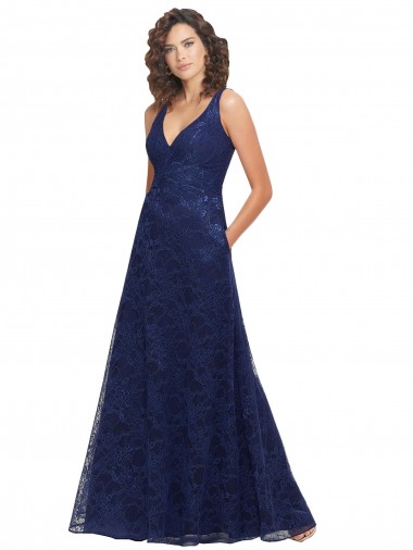 Long Sleeveless Lace Dark Navy A-Line Bridesmaid Dress Colchester