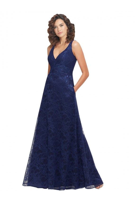 Long Sleeveless Lace Dark Navy A-Line Bridesmaid Dress Colchester