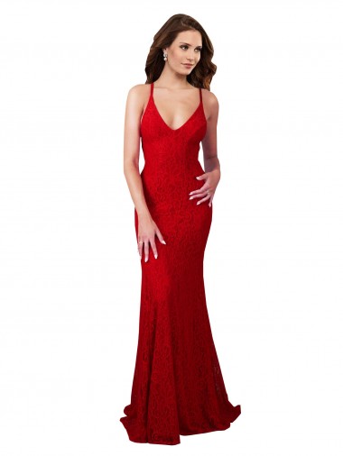 Long Sleeveless Lace Red Mermaid Formal Dress / Bridesmaid Dress Colchester
