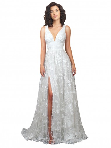 Chapel Train Sleeveless Lace Off White A-Line Wedding Dress Colchester