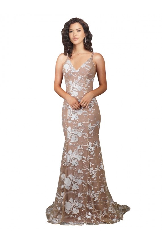 Sweep Train Sleeveless Lace Champagne V-Neck Mermaid Wedding Dress Colchester