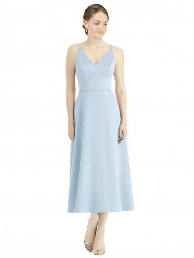 Tea Length Sleeveless Satin Light Sky Blue A-Line Bridesmaid Dress Colchester