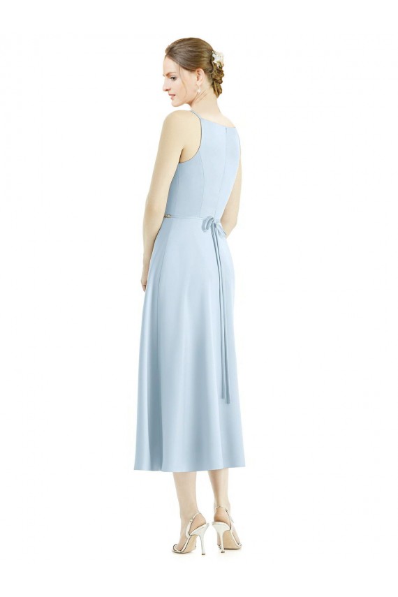 Tea Length Sleeveless Satin Light Sky Blue A-Line Bridesmaid Dress Colchester