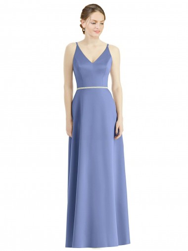 Long Sleeveless Satin Periwinkle A-Line Bridesmaid Dress Colchester