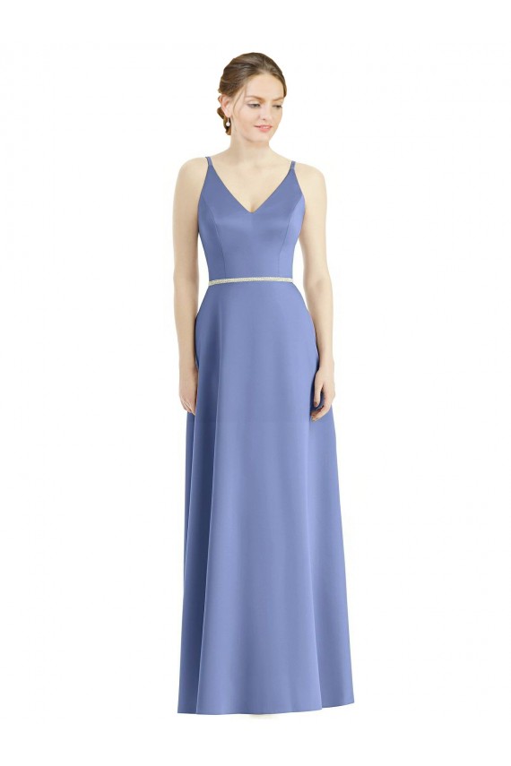 Long Sleeveless Satin Periwinkle A-Line Bridesmaid Dress Colchester