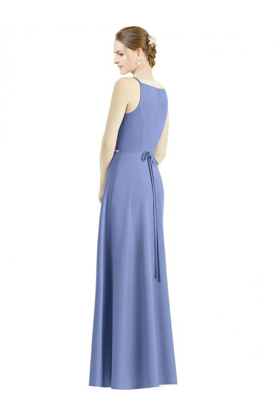 Long Sleeveless Satin Periwinkle A-Line Bridesmaid Dress Colchester