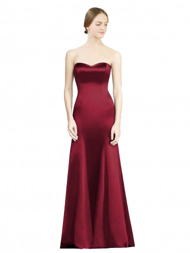Long Sleeveless Satin Burgundy Mermaid Bridesmaid Dress Colchester