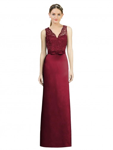 Long Sleeveless Satin & Lace Burgundy A-Line Bridesmaid Dress Colchester