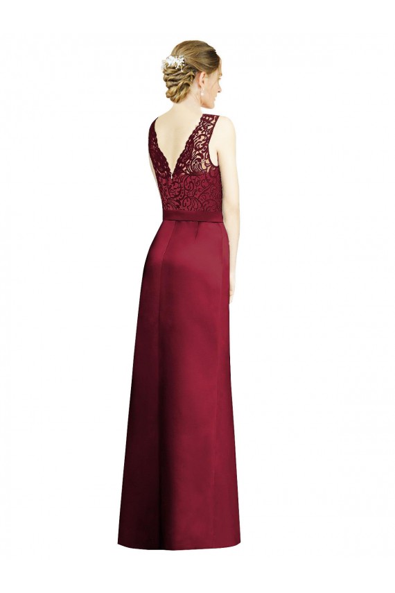 Long Sleeveless Satin & Lace Burgundy A-Line Bridesmaid Dress Colchester