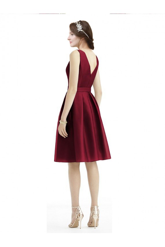 Knee Length Sleeveless Satin Burgundy A-Line Bridesmaid Gown Colchester
