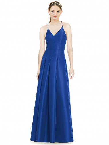 Long Sleeveless Satin Royal Blue A-Line Bridesmaid Dress Colchester