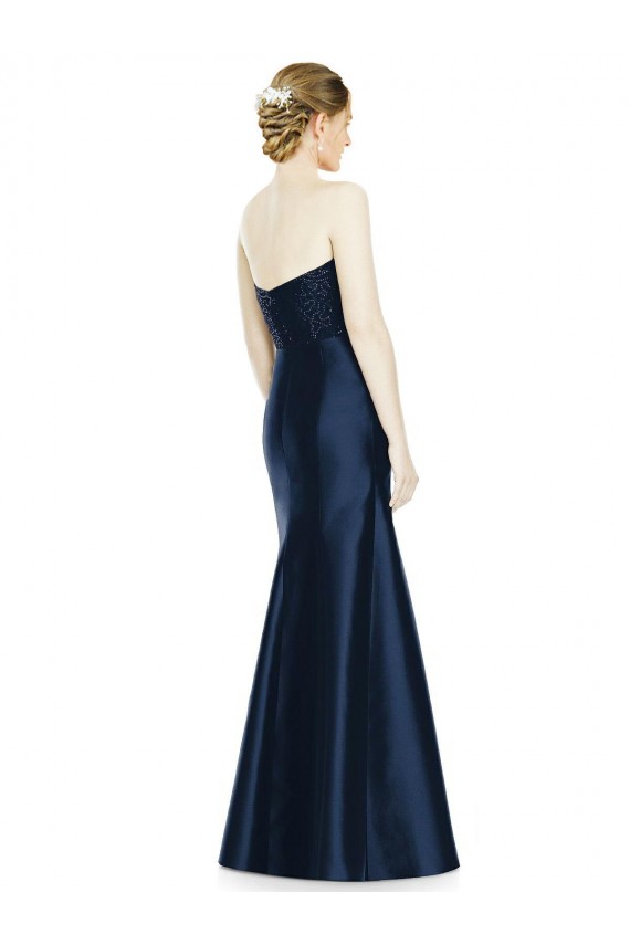 Long Sleeveless Satin Dark Navy Mermaid Evening Dress / Bridesmaid Dress Colchester