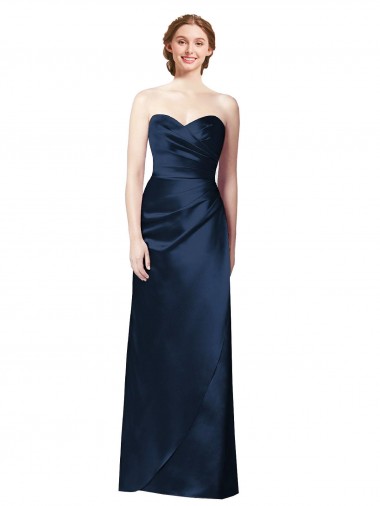 Long Sleeveless Satin Dark Navy A-Line Bridesmaid Dress Colchester